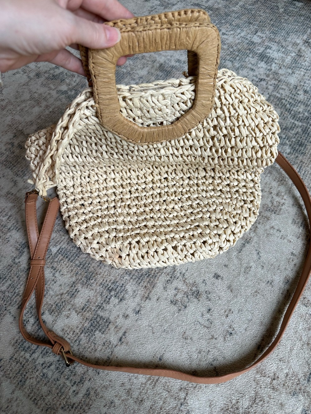 Crossi Straw Satchel‎ Bag Adjustable Detachable Strap Boho Woven Tote - Picture 5 of 9